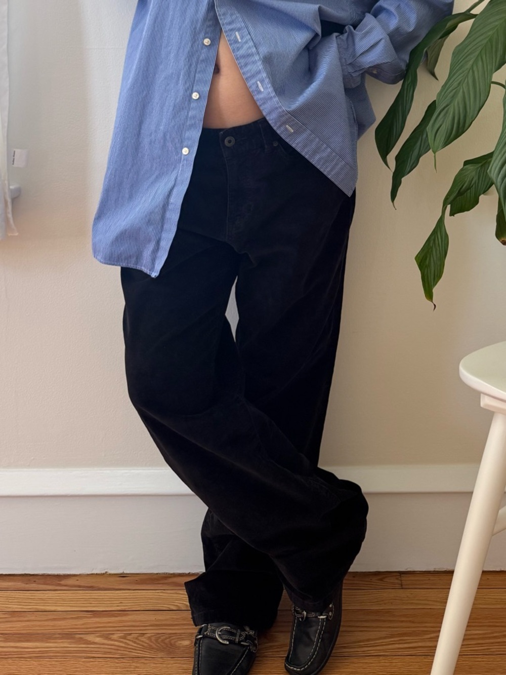 LL Bean Cotton Velvet Straight Leg Favorite Fit Dark Navy Pants Size 10 Regular